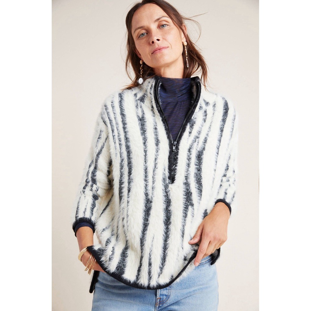 Anthropologie Fuzzy Eyelash Half Zip Pullover Sweater Size S Maximalist Boho
